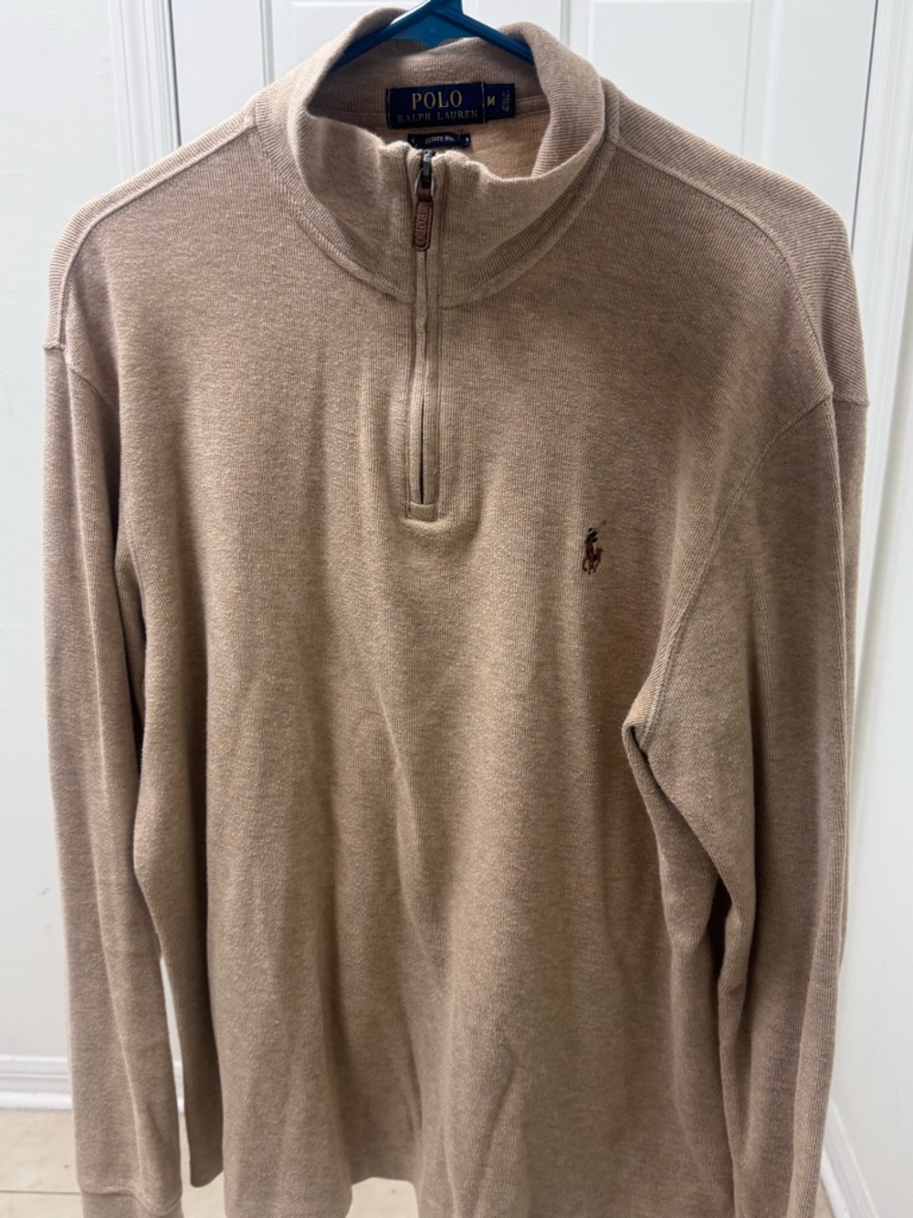 Ralph Lauren Men's 1/4 Zip-Neck Sweater in Taupe